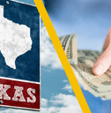 texas road sign and woman counting cash