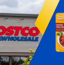 Collage of Costco storefront and an Indian food dish product