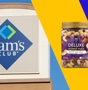 Sam's Club sign with container of mixed nuts