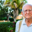 Senior man around 80 years old in the garden