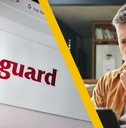 Vanguard webpage and confused man on laptop