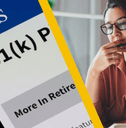 401(k) plan and woman thinking