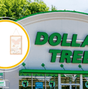 Collage of Dollar Tree storefront and a butterfly frame wall decor product