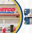 Collage of Costco's storefront and a duo blanket Halloween themed product