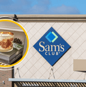 Collage of Sam's Club storefront and a pumpkin candle product