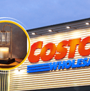 Collage of Costco store front and a candle warmer product