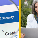 social security website and woman on computer