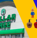 Collage of Dollar Tree storefront and a collection of seasonal hand soaps