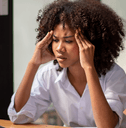 Woman frustrated looking at banking account
