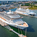 Ocean cruise liner docked at port