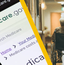 medicare website and woman in wheelchair