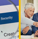social security webpage and older couple on laptop