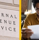 internal revenue service and woman checking document
