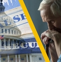 capitol building and sad senior man