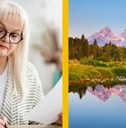 woman calculating finances and grand teton wyoming