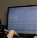 female translator using computer for work