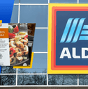 Collage of chicken fajita and Aldi logo