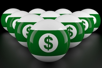 Billiard balls with dollar signs 