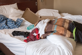 Messy hotel room