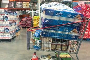Grocery cart with toliet paper