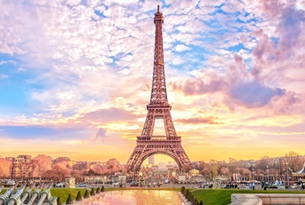 Eiffel Tower at sunset in Paris, France