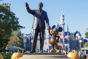 Statue of Walt Disney and Mickey Mouse located in Disneyland California