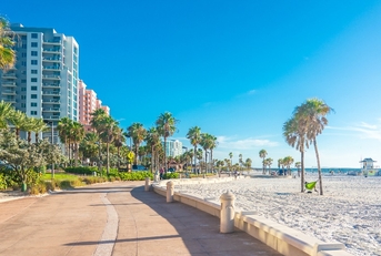 Clearwater beach with beautiful white sand in Florida USA