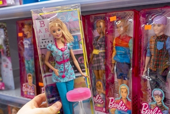 Barbie dolls on the store shelf