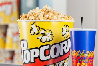 popcorn and drink on concession stand