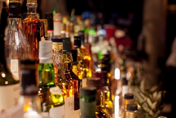 bottles of spirits and liquor at the bar