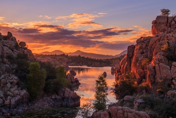 sunset reflection at watson lake prescott arizona