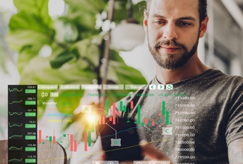 business trader uses technology on smartphone