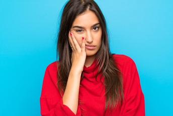young woman with red sweater