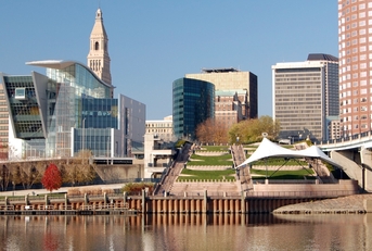 Hartford Connecticut skyline on an autumn day