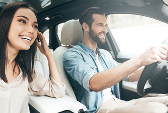 Couple riding in a car