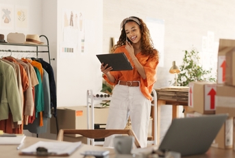 Business woman reviewing her expenses