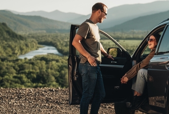 young couple on a road trip