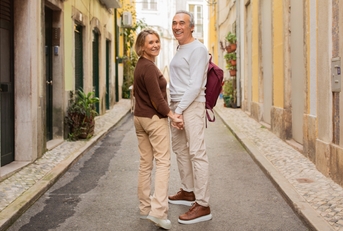 happy mature couple traveling