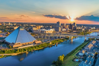 beautiful skyline of memphis tennessee during sunset