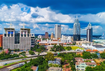 aerial view of downtown mobile alabama usa