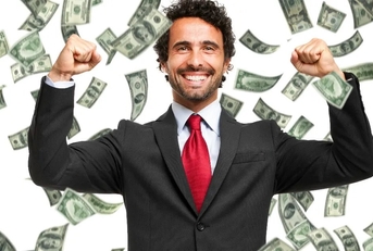 happy man enjoying in raining us dollars 