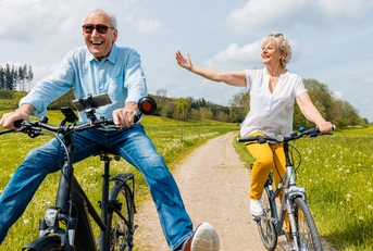 seniors having fun on bicycles