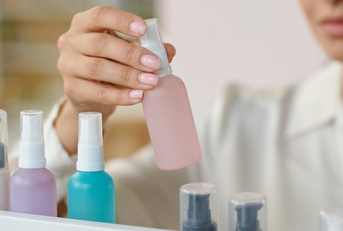 A woman shopping for skincare products