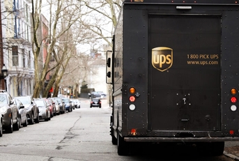 ups delivery vehicle on street