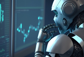 ai robot analyzing data on monitor