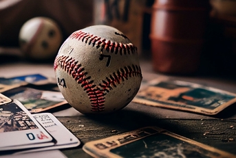 baseball and sports cards scattered around