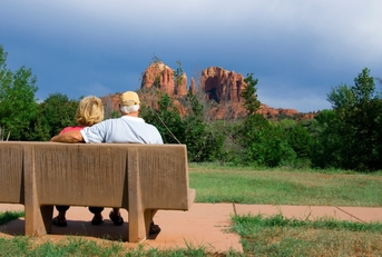 senior couple on bench in arizona