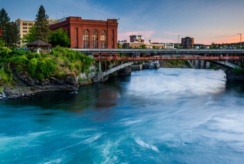 the spokane river at sunset