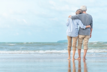 elderly couple at tropical resort