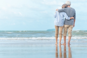 senior couple enjoying at tropical resort
